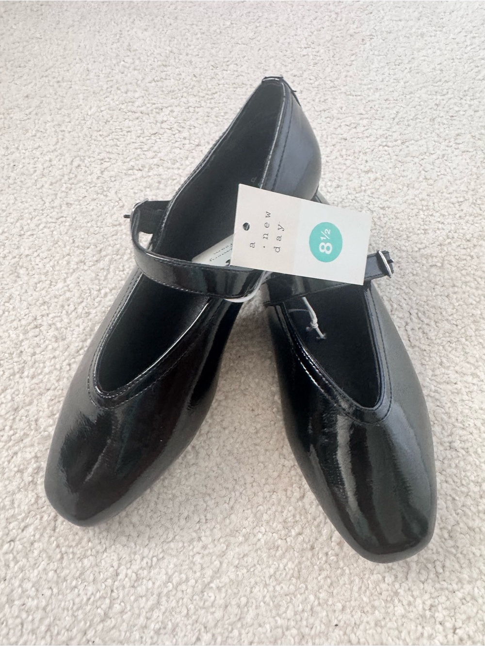 a new day Black Patent Mary Jane Flats with Strap